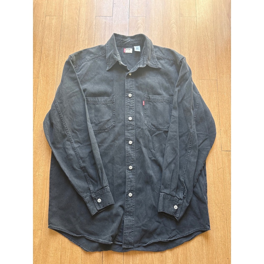 Levis Red Tab Mens Black Denim Long Sleeve Button Down Shirt Size M WPL-423
